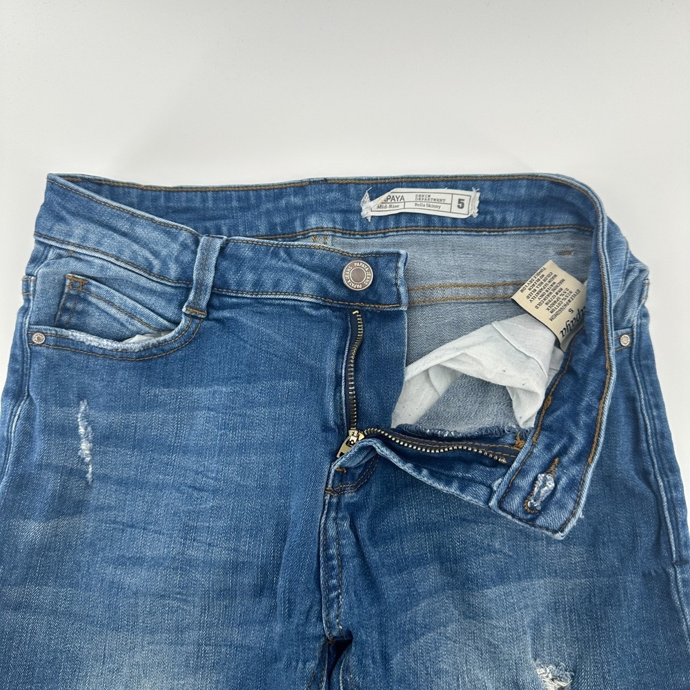 Papaya Jeans Womens 5 Blue Distressed Denim Bella Skinny Mid Rise‎ Eyelet Detail